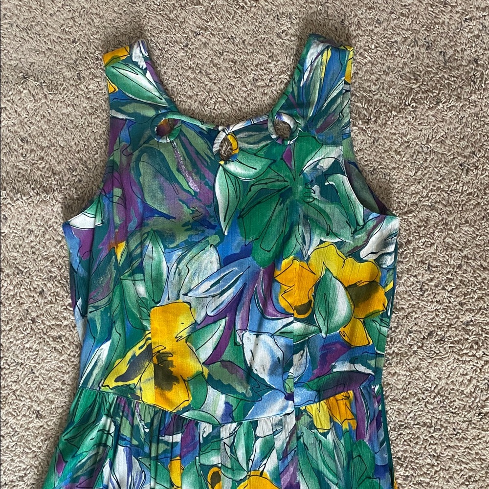 Vintage Carole Little Tropical Floral Rayon Maxi Dress Resort Cruise Wear